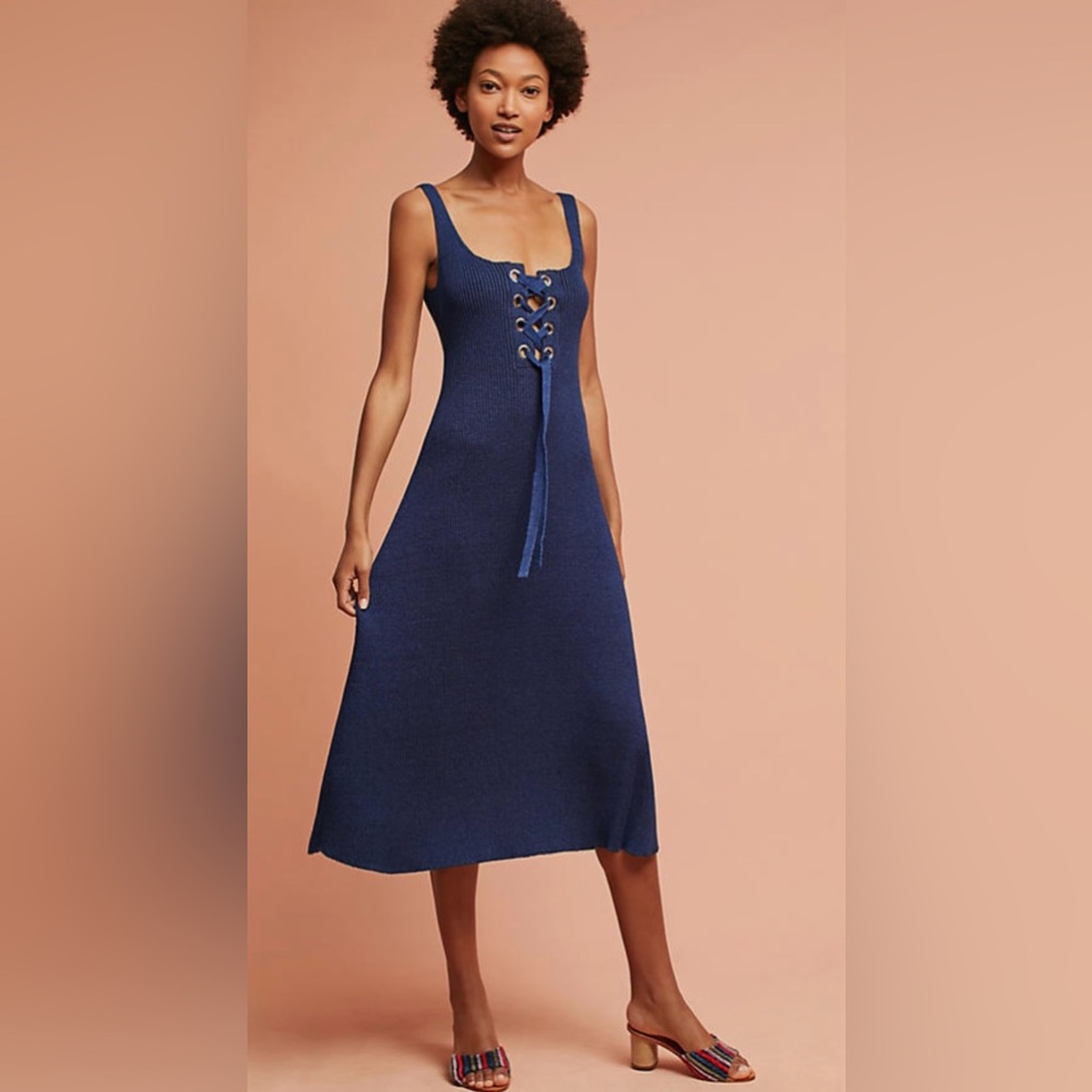 MARA HOFFMAN Lena Midi Dress In Navy size medium